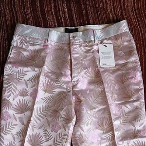 NEW! ASOS Pink and Gold Leaf Pattern Trousers Pants Waist 34